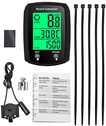 HEIBTENY Fahrradcomputer, kabelgebunden, wasserdicht, Tacho, Kilometerzähler mit großer Hintergrundbeleuchtung, LCD-Display für Rennrad, Mountainbike,