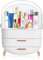 Caja organizadora de maquillaje, vitrina de cosméticos con cubierta transparente, caja de almacenamiento de cosméticos a prueba de polvo adecuada para encimera de baño y tocador de dormitorio (blanco)