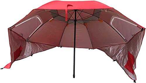 NEWCES Parasol Parapluie Tente de Plage Portable 2 en 1 Parasol Parapluie de Pêche avec Perche Télescopique Respirant Écran Fenêtre Bleu Rouge Vert