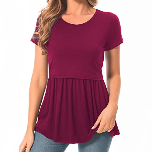 Bearsland Women's Nursing Tops Short Sleeve Scoop Neck Breastfeeding Shirt Maternity Clothes