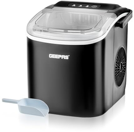 Geepas Ice Cube Maker | Compact Portable Countertop Ice Maker Machine, Produces 12kg Ice in 24 Hours | 1.2L Tank, Automatic & Silent Functioning | Includes Scoop & Removable Basket Black