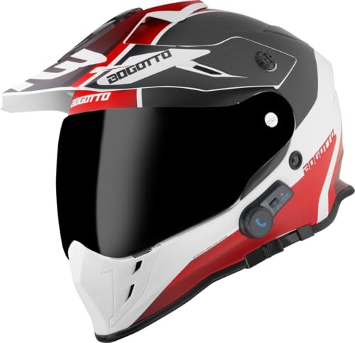 Bogotto H331 BT Tour Evo Bluetooth Casque d’Enduro, Schwarz Matt/Rot/weiß, XL