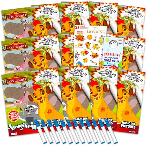 Disney Lion Guard Imagine Ink Malbuch-Set für Kinder, 12 Stück, keine Unordnung, magische Tinte, König der Löwen, Malbücher, Partyzubehör, Partyzubehör
