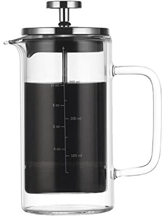 Cafetière française à double paroi en verre borosilicate résistant à la chaleur avec filtre en acier inoxydable haute densité de 283,5 g