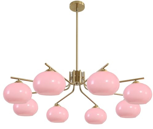 KCO Lámpara de araña de burbujas de 8 luces rosa, moderna lámpara colgante de isla de cocina, lámpara de latón cepillado, montaje empotrado, comedor, sala de estar, lámpara de araña de globo grande