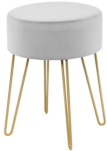 COSTWAY Sittpall, toalettbordspall i sammet, rund fotpall, vadderad ottoman med metallben för sminkbord, vardagsrum, sovrum, 34 x 34 x 43 cm (grå VH33564SDDE