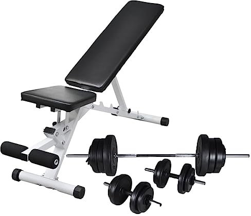 Übung & Fitness Workout Bank mit Langhantel und Kurzhantel Set 60,5 kg Sportartikel