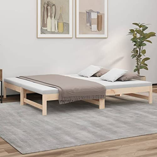 Rantry Tagesbett Ausziehbar Ausziehbett Bettsofa Sofabett Schlafsofa Bettgestell Holzbett Gästebett für Schlafzimmer Wohnzimmer 2X(90x190) cm Massivholz Kiefer
