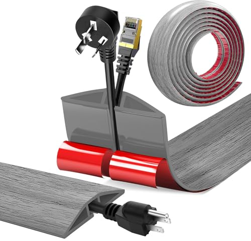 Passe Cable Sol Adhesif, Cache Cable Sol, Flexible PVC Goulotte Passe Cable Sol Protege Cable Sol Passage de Cable au Sol pour Tous Les Câbles, Résidentiel, Bureaux Plus(Grain de Bois B, 5cm x 5m)
