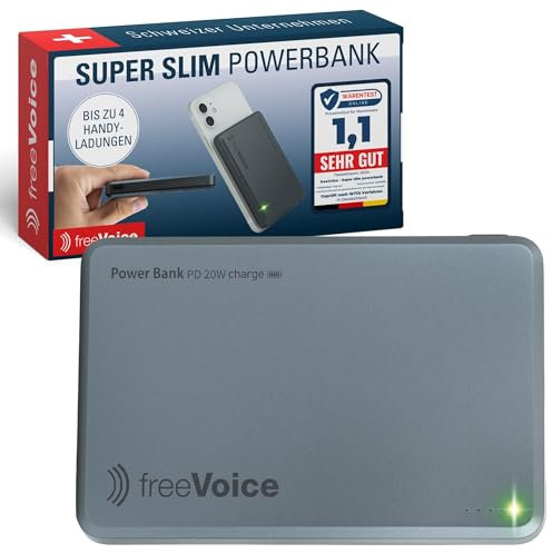 freeVoice Power Bank Super Slim 10000 mAh con MagSafe, 13,5 mm di spessore [Ricarica rapida] Compatibile con USB-C/Magnetic Power Bank per ricarica induttiva/batteria mobile per aereo, campeggio e
