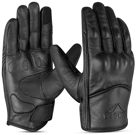 TOROGA Motorbike Gloves,Mens Leather Motorcycle Gloves Touchscreen (Black, Small)