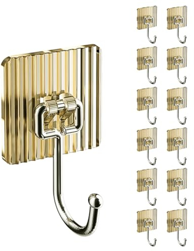 ZWQLZG Lot de 12 crochets adhésifs extra solides et transparents - Auto-adhésifs - Sans perçage - Pour salle de bain, cuisine, bureau - Doré