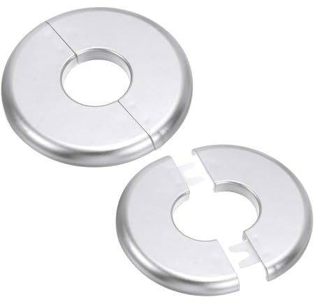 PATIKIL Wall Split Flange 1.10 (28mm),2 Pcs ABS Round Self-Adhesive Escutcheon Plate Buckles Water Pipe Covers for Kitchen Bathroom Arm Pipe Faucet Decoration, Silver