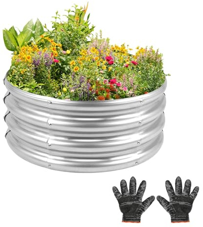 Gardeal Kit per aiuola da giardino rialzata zincata, in metallo, per ortaggi, erbe aromatiche, fiori, fioriera da esterno in acciaio resistente, con bordi rinforzati (1,2 x 1,1 x 1,3 m)