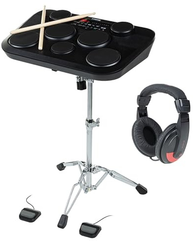 Komplettes E-Drum Set, Hochwertiger Snare-Ständer, Digital Drum, Gehörschutz-Kopfhörer, Hornbeam 5A Drumsticks, Ideal für Drummer, Verchromt, Stabil, Vielseitig einsetzbar