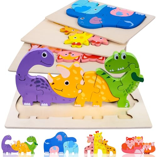 Fizdoqg 4er-Pack Holzpuzzle für Kleinkinder ab 1 2 3 Jahren Montessori Holzpuzzle Kinder, Steckpuzzle Holz Puzzle für Jungen Mädchen Lernspielzeug Pädagogisches Geschenk