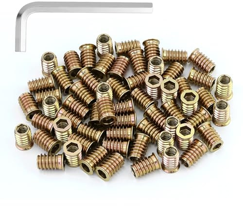 Lot de 62 écrous à visser M8 x 20 mm - Insert fileté en métal - Écrous filetés avec bord de recouvrement - Avec 1 clé hexagonale - Pour bois, acier, canapé, lit, armoire, chaise
