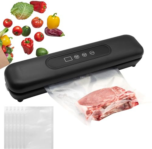 Fsaklaskdy Envasadora al Vacio, Domestica Embasadoras Vacio Alimentos, Maquina al Vacio con 3 Modos, Incluye 10 Bolsas, Vacuum Sealer Embasadoras Alimentos Profesional Seco y Húmedos, Negro