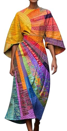 Abiti midi con maniche per le donne nel Regno Unito, abito a trapezio con stampa astratta abiti di arte astratta prendisole con maniche a 3/4 con orlo irregolare abito prendisole vintage prendisole