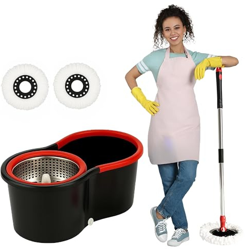 UR CHOICE 360° Spin Mop & Bucket Set, 10L Bucket & 2 Microfibre Pads