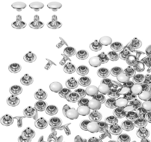 sourcing map 80 Sets Double Cap Rivets 8x6mm Carbon Steel Round Head Snaps Studs Fasteners Tubular Metal Studs for Leather Craft Repairs Decoration, Silver