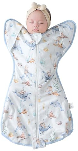 JOYNCLEON Baby Schlafsack 0.5 TOG zum Pucken | Selbstberuhigend für besseren Schlaf & Moro-Reflex | 100% Baumwolle, atmungsaktiv | Sicher mit Beinfreiheit für 6-12Monate (Blau, Large(6.5-10KG))