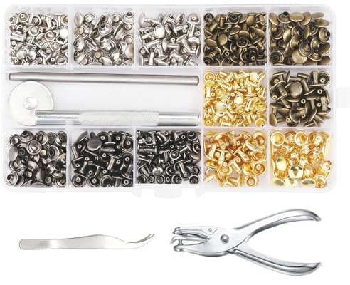 240 Leather Rivets, Double Cap Rivet Kit, Belt Hole Punch Pliers, 6–8 mm | Iron Construction In Four Metallic Finishes Suits Bags, Shoes And Apparel For Crafters, While The Case Keeps Pieces Sorted