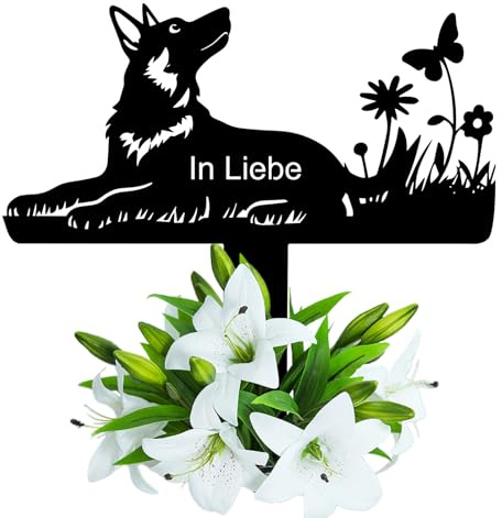 Wondramble Grabstein Hund für Draußen,grabschmuck Hund wetterfest,gartenstecker,gedenktafel (30cm, Hunde-1)