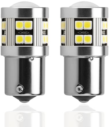 2 Pack P21W 1156 BA15S LED Bulb, White LED Bulb 6000K 6W 12V-24V DC, Super Bright for Reverse Brake Light, Turn Signal, RV Interior Light, Auto Backup, Rear Fog Lamp, DRL, Tail Position, Long-Lasting
