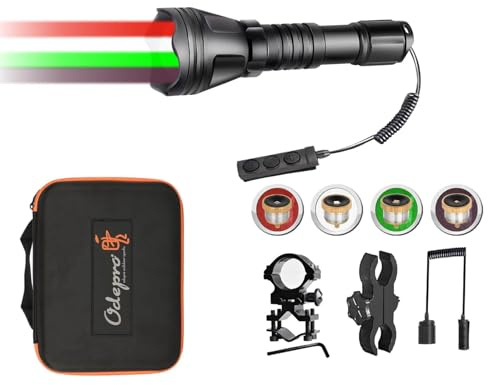 ODEPRO KL52 MAX Linterna Zoom 4 Led Intercambiables,Blanco Rojo Verde IR850 | Ultrabrillante, Largo Alcance, Pulsador Regulación Continua, Kit Completo Listo Para Usar, Exterior Camping