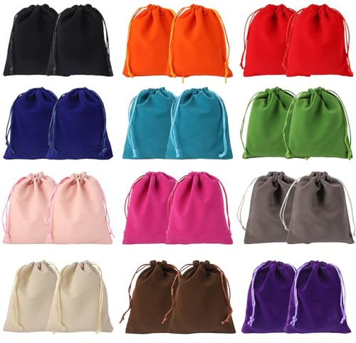 RoxNvm Pochette Bijoux, 24 Pièces Pochon Bijoux, Pochette en Velours avec Cordon, Pochons Bijouxs, Pochette Cadeaux pour Cadeaux de Fête Bagues Bonbons (12x15cm)