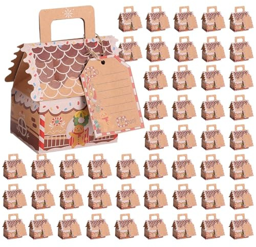 s De Navideñas 50 Piezas Contenedor De Panadería Forma De Casa | de Pastelería para Para Niños Vacaciones Casa Escuela Oficina Suministros Dulces Galletas