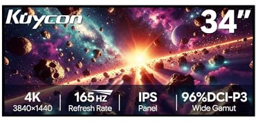 Kuycon Q34W 34 Pulgadas FHD (3440 x 1440) Monitor de Juegos 4K 165HZ, Panel Negro IPS, 1.07 mil Millones de Colores, 99% sRGB,HDR10,Cuidado de los Ojos, Antirreflejo, HDMI (Minimalist - sin Soporte)