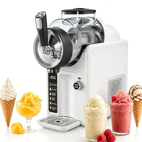 Professionell Slushmaskin, 5-i-1 Mjukglassmaskin med 185W Kompressor, 5 Förinställda Lägen för Slushies, Realtids-Temperaturdisplay, Justerbar Textur – för Hemmet, Fester, Café white