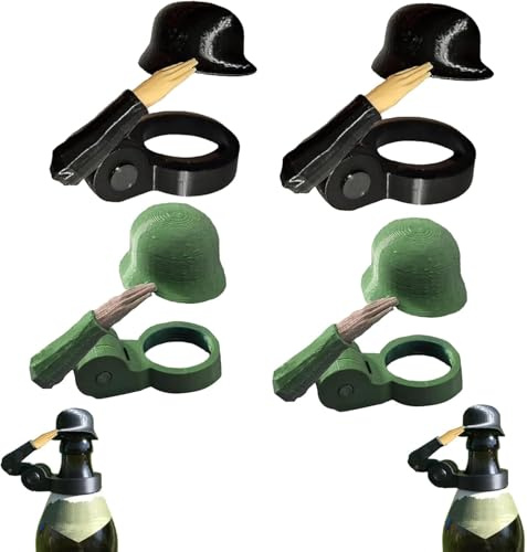 Soldat Salut Bierflaschen Helm Soldatengruß Bierflaschenhelm Soldaten Salut Bier Flaschen Verschluss, NEW Salute Flaschenverschlüsse für Bierflaschen Soldatengruss Bierhelm (Black+Green-4PCS)
