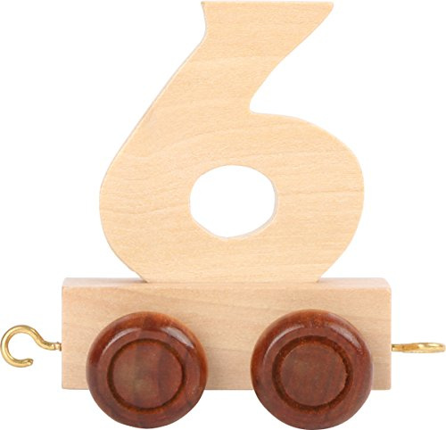 Small Foot 10558 Zahlenzug 6 aus Natürlichem Holz mit Vier Kleinen Rädern sowie Verbindungsmöglichkeit mit Anderen Zahlenzügen
