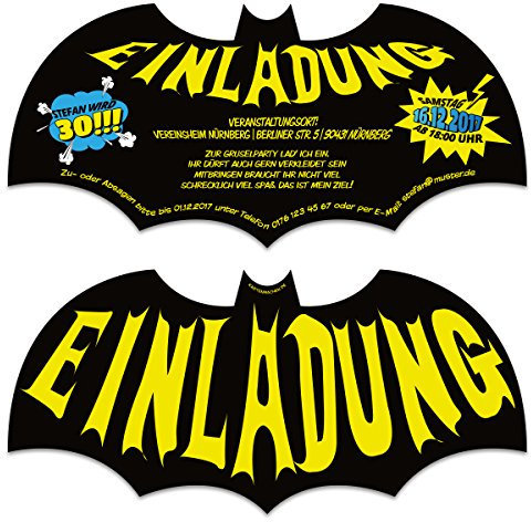 Kartenmachen.de 10-100x Lasergeschnittene personalisierte Halloween Einladungskarten Geburtstag Einladung - Fledermaus Bat