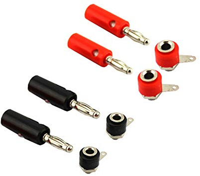 set di 4 connettori a banana maschio e 4 femmina, 4 mm, colore rosso e nero