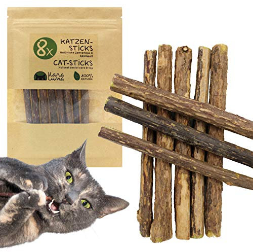KaraLuna 8X Katzen Sticks I Katzen Zahnpflege & Katzen Kauspielzeug I Naturprodukt aus Matatabi Stick Katze Katzenminze Stick Baldrian Katze Cat Sticks Katzen Kaustangen Katzenspielzeug