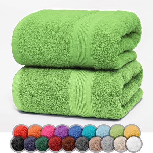 NatureMark 2er Pack DUSCHTÜCHER Premium Qualität 70x140cm DUSCHTUCH Dusch-Handtuch Doppelpack Farbe: Apfel grün