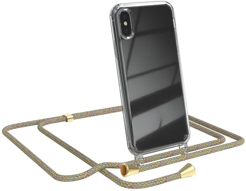 EAZY CASE Handykette kompatibel mit iPhone X/XS Handyhülle mit Umhängeband, Handykordel mit Schutzhülle, Silikonhülle, Hülle mit Band, Stylische Kette für Smartphones, Rainbow