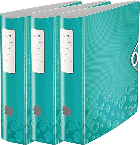 Leitz Multifunktions-Ordner, Eisblau Metallic, A4, Runder Rücken (8,2 cm Breite), Gummibandverschluss, Kunststoff, WOW (82 mm, 10er Pack) (8,2 cm Breit, Eisblau, 3er Pack)