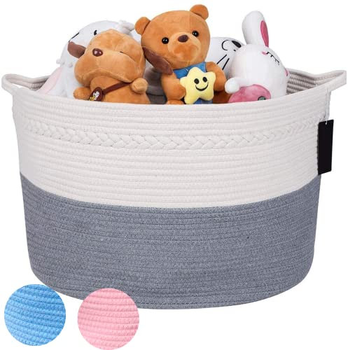 Cotton Rope Basket - Extra Large Grey Storage Basket With Handles. Woven Storage Basket For Blankets, Toys, Clothes, Shoes