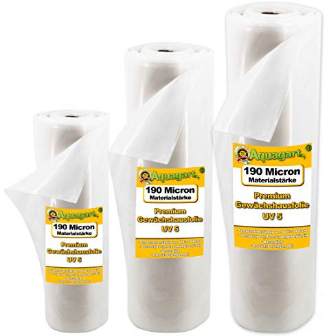 Aquagart Film de Serre UV 5 indéchirable Transparent I bâche de Serre PE I Film de Serre différentes largeurs I épaisseur du Film 190 microns 0,19 mm (2m x 6m)