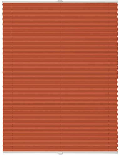 ondeco Plissee Klemmfix auf Maß für alle Fenster innen, ohne Bohren, Montage Klemmträger Sonnenschutz Sichtschutz Rollo Blickdicht Orange B: 121-130 cm, H: 40-100 cm