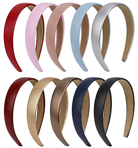 Haarreif Damen 10 Stk Vintage Rutschfeste PU-Leder Mehrfarbig Breit Haarband stirnband für Frauen Mädchen