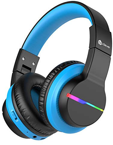 iClever Bluetooth Kinder Kopfhörer, Farbige LED-Leuchten, Kinderkopfhörer Over-Ear mit 74/85dBA Lautstärkebegrenzung, 85 Stunden Spielzeit, Bluetooth 5.2, eingebautes Mikrofon BTH12