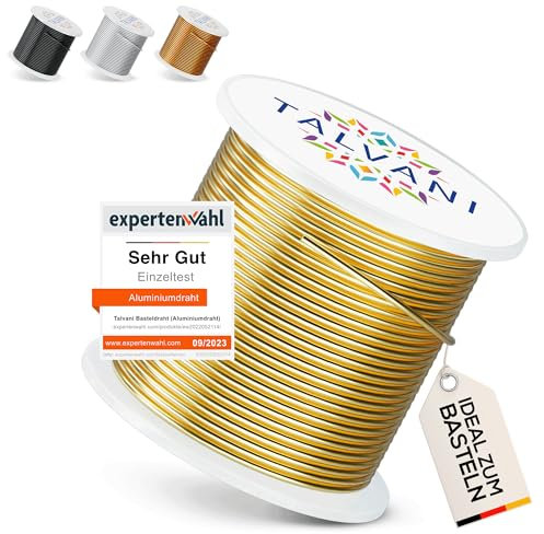 Talvani Basteldraht [1mm|2mm] [30m | 120m] Aluminiumdraht - Leicht zu Biegender Draht - Aludraht - Schmuck Draht, Gold Silber Kupfer Schwarz