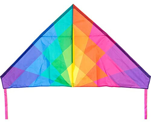 HQ Design - Delta 140cm, Kinderdrachen Flugdrachen Einleiner Drachen zum steigen Lassen, wenig Wind ab 5 Jahren, inkl. 17kp Polyesterschnur 40m auf Spule, 2-5 Bft (Rainbow)