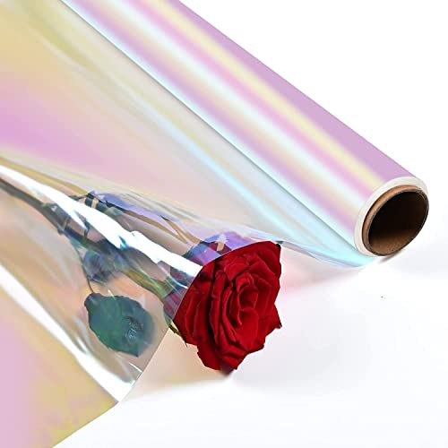 POPGIFTU Regenbogen-Muster Cellophan Rolle, Entfaltete Breite 86CM x 15M Schillerndes Filmpapier Geschenkpapier, für Hochzeit, Blumenstrauß, Geschenk, SüßigkeitenpaketKunst Handwerk